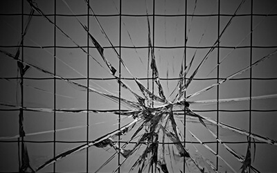 shattered pane of security glass